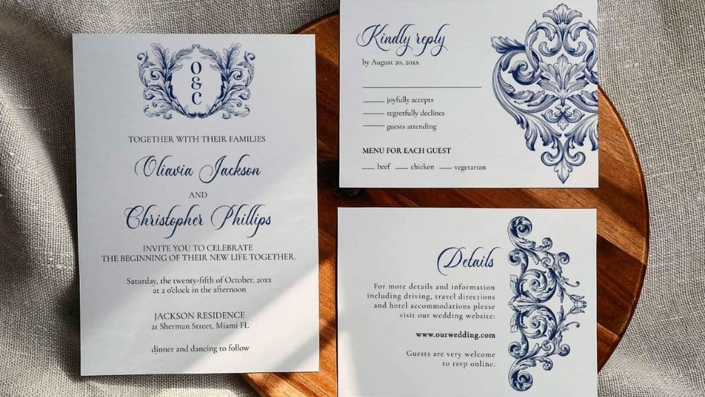 Baroque Blue and White Wedding Invitation