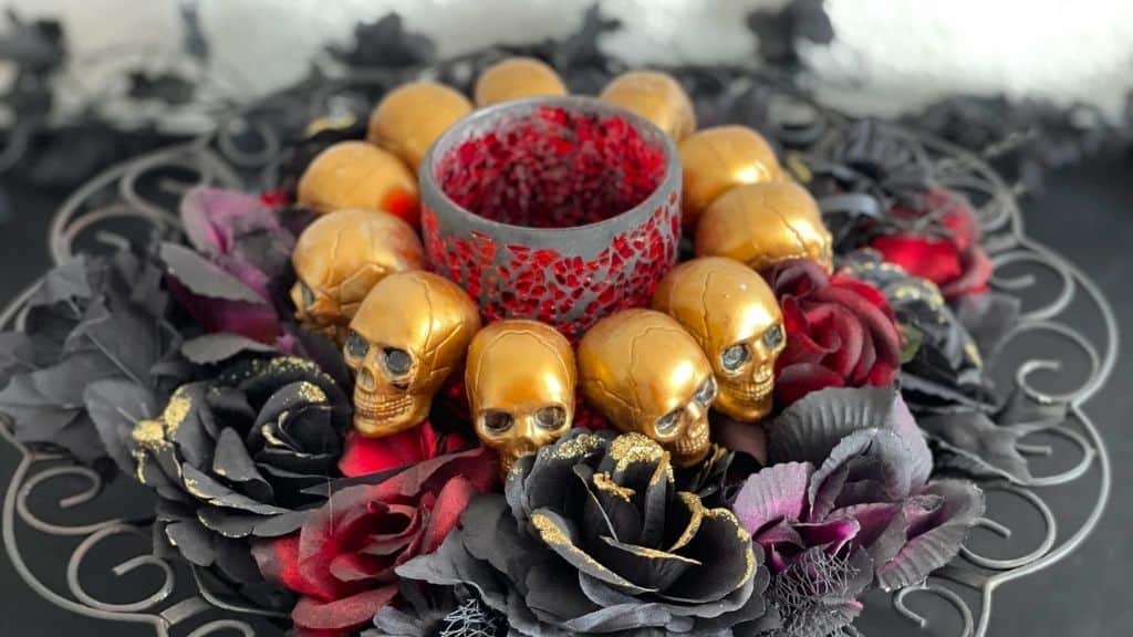Gothic Golden Skulls Candle Centerpiece