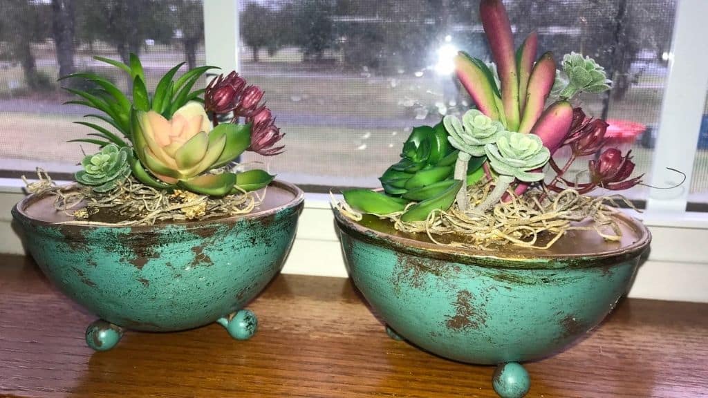 Teal and Gold Succulent Bowl Centerpiece