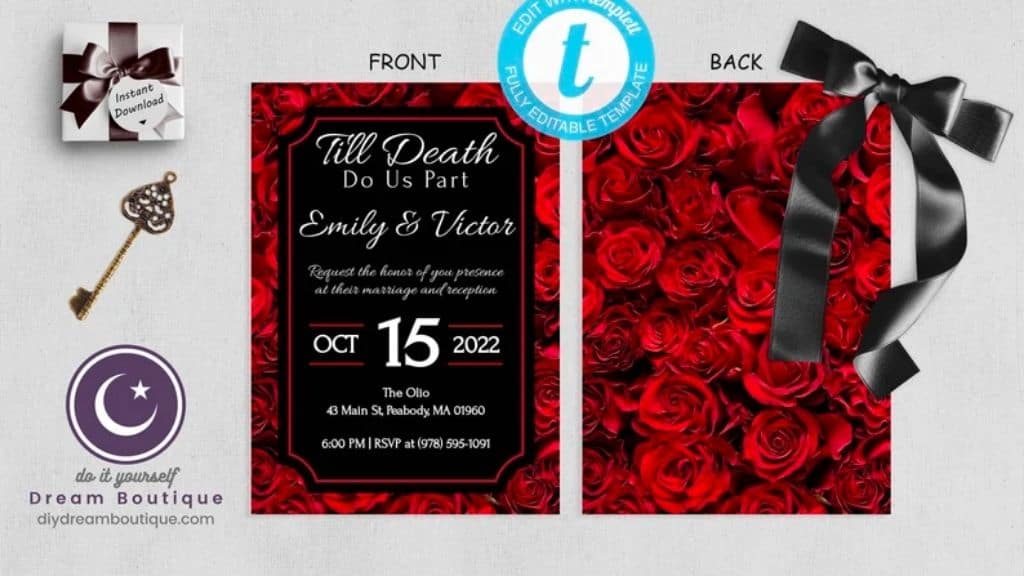 Gothic Rose Editable Wedding Invitation Suite