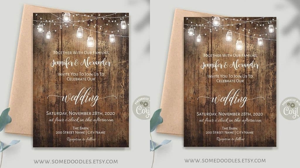 Rustic Wedding Invitation with Mason Jar Lights