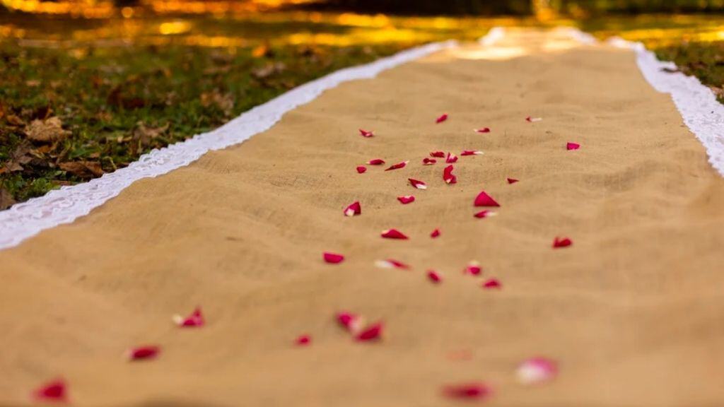 Burlap Wedding Aisle Runner with White Lace