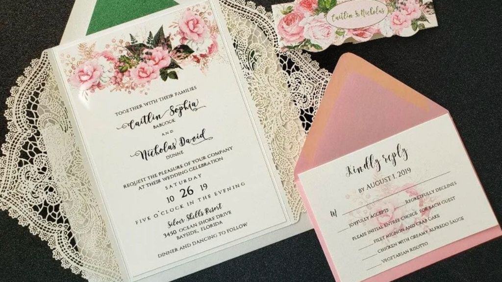 Blush & Cream Lace Floral Wedding Invitation
