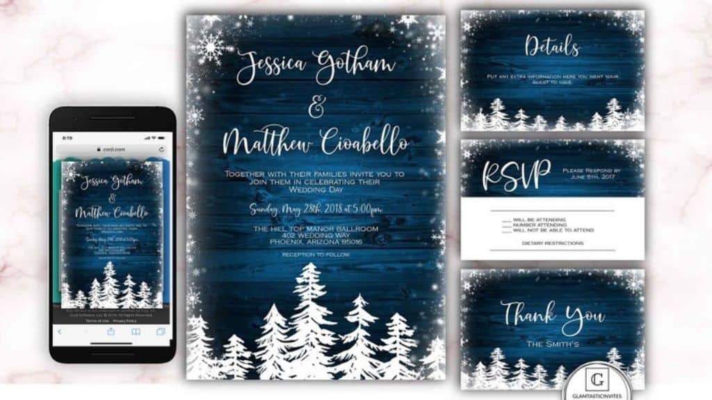 Winter Rustic Wood Snowflake Wedding Invitation