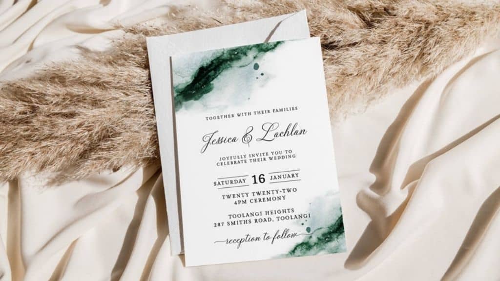 Emerald Green Watercolor Wedding Invitation