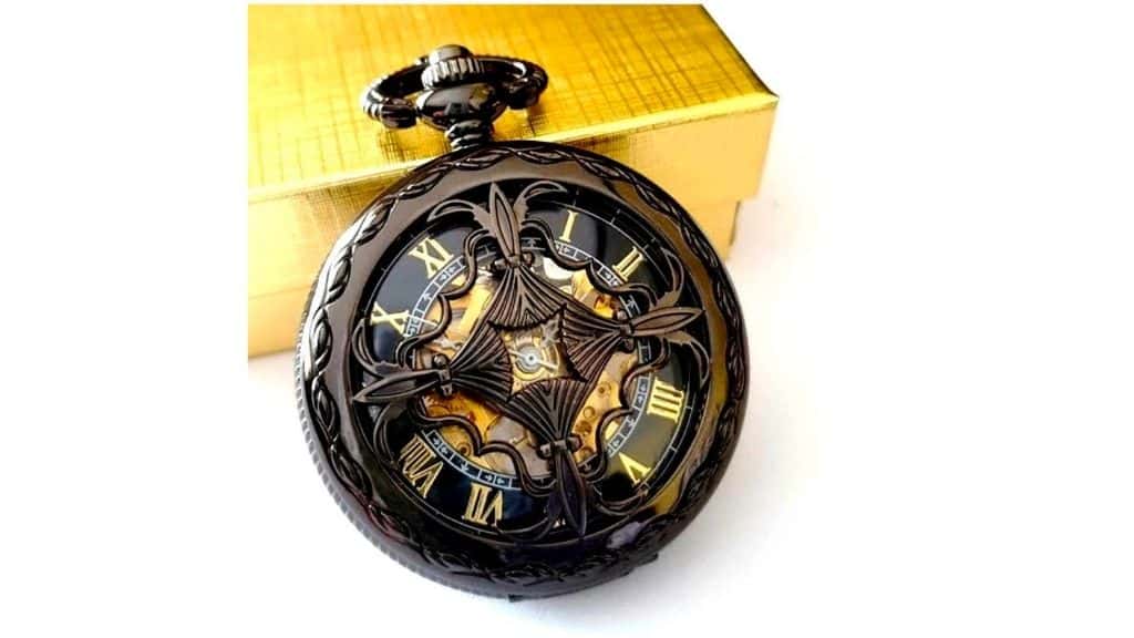 Black Mechanical Pocket Watch with Chain