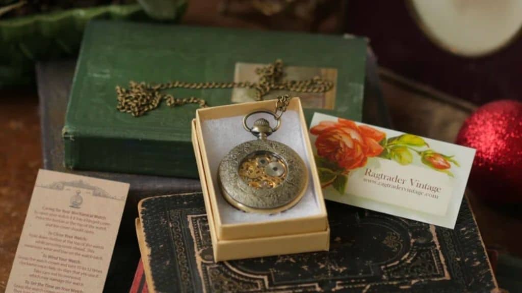 Antiqued Brass Mechanical Train Pocket Watch