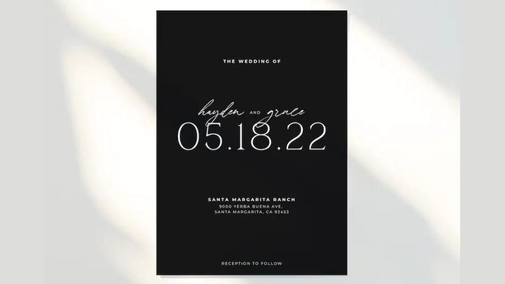 MIDNIGHT Minimalist Black Wedding Invitation