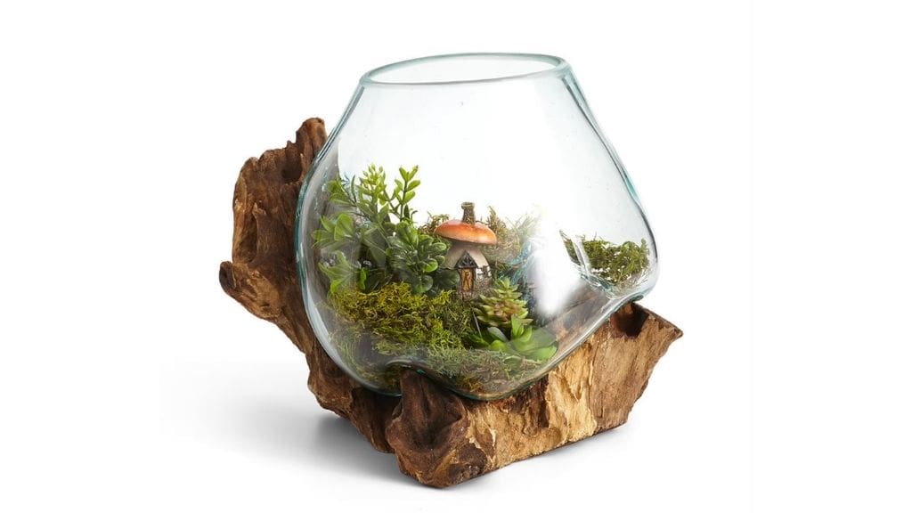Molten Glass Vessel with Gamal Wood Base