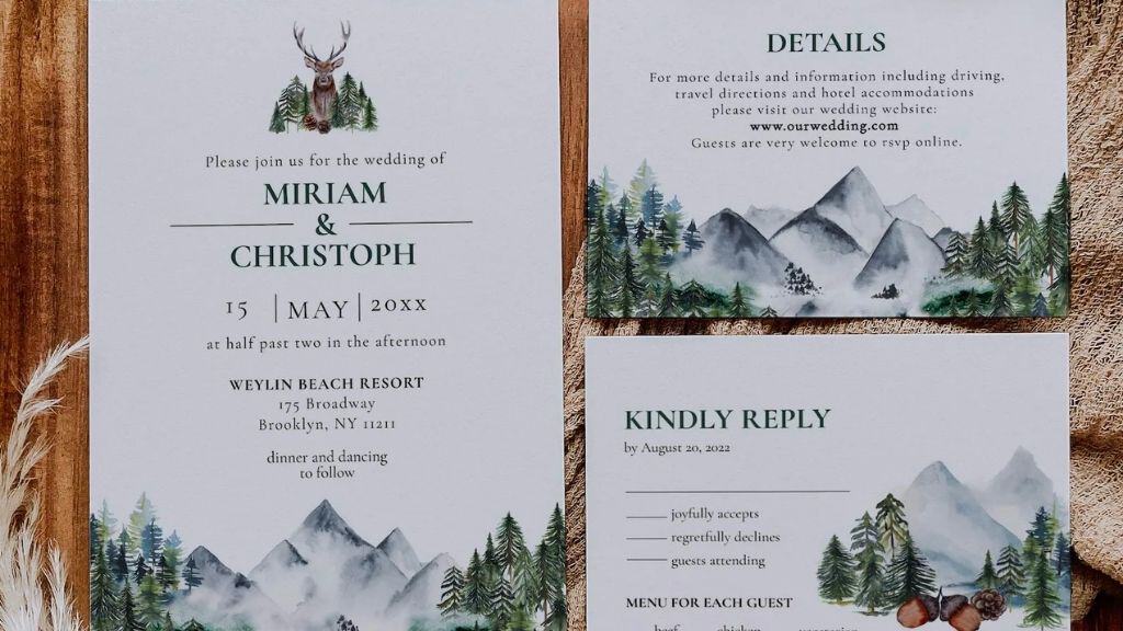 Mountain Wedding Invitation with Deer Design