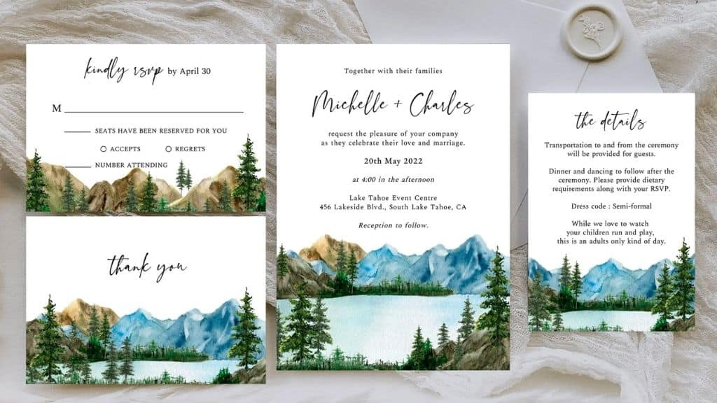 Mountain Wedding Invitation Lake Tahoe