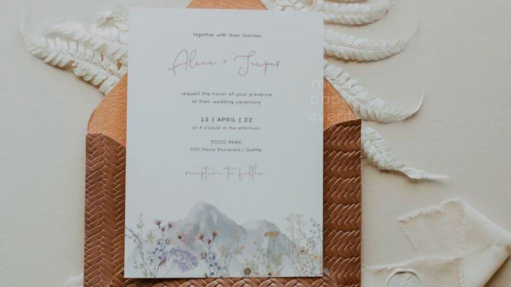 Blush Pink Mountain Wedding Invitation Template