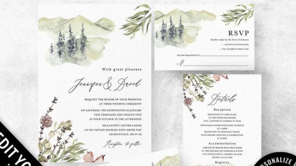 Woodland Mountain Boho Wedding Invitation