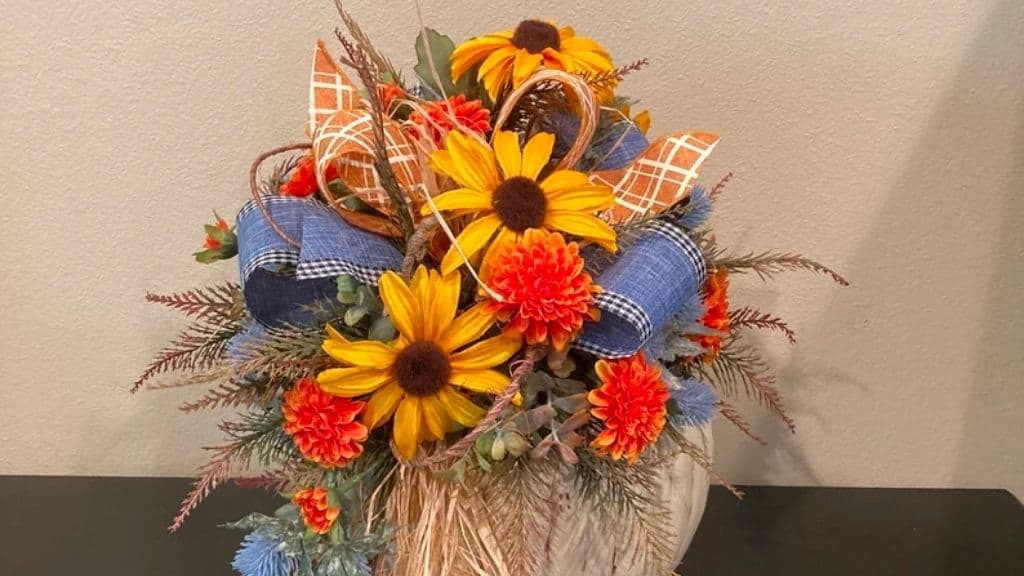Multicolor Fall Floral in White Faux Pumpkin