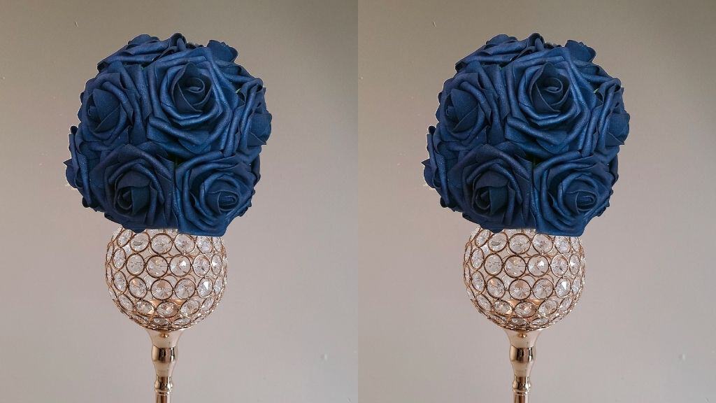 Navy Blue Roses Kissing Ball on Gem Stand