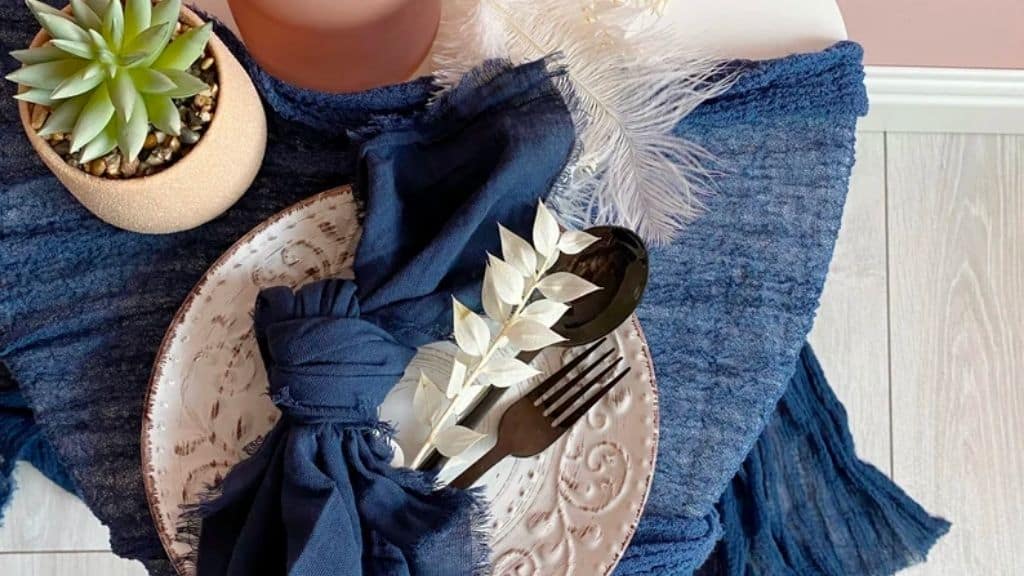 Navy Blue Hand-Painted Table Runner and Number