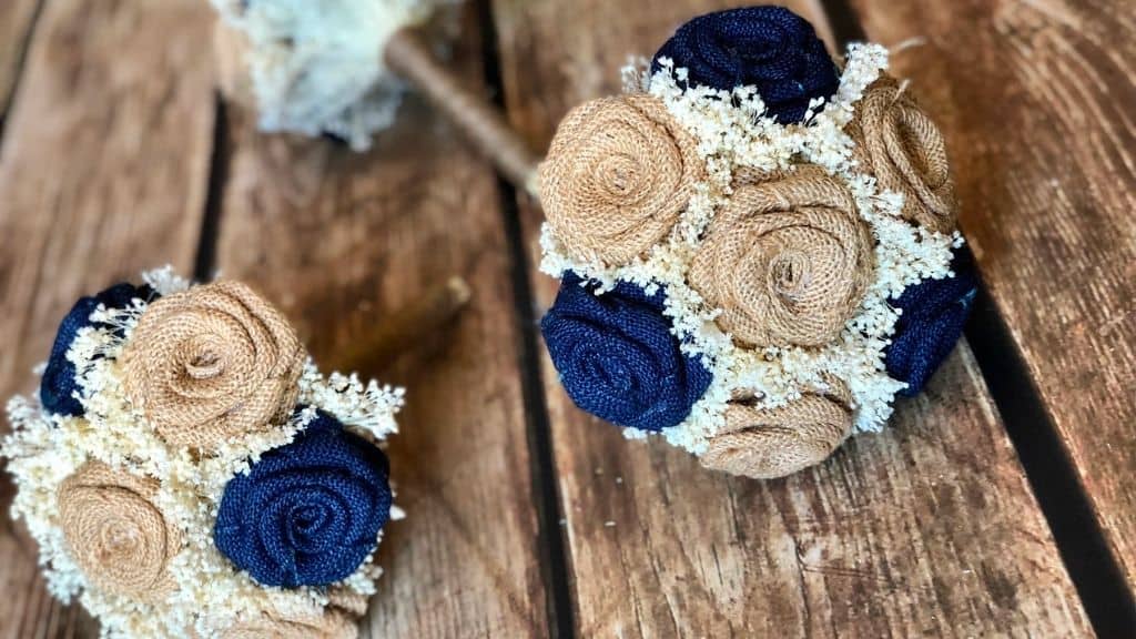 Handmade Burlap Bouquet in Navy & Natural