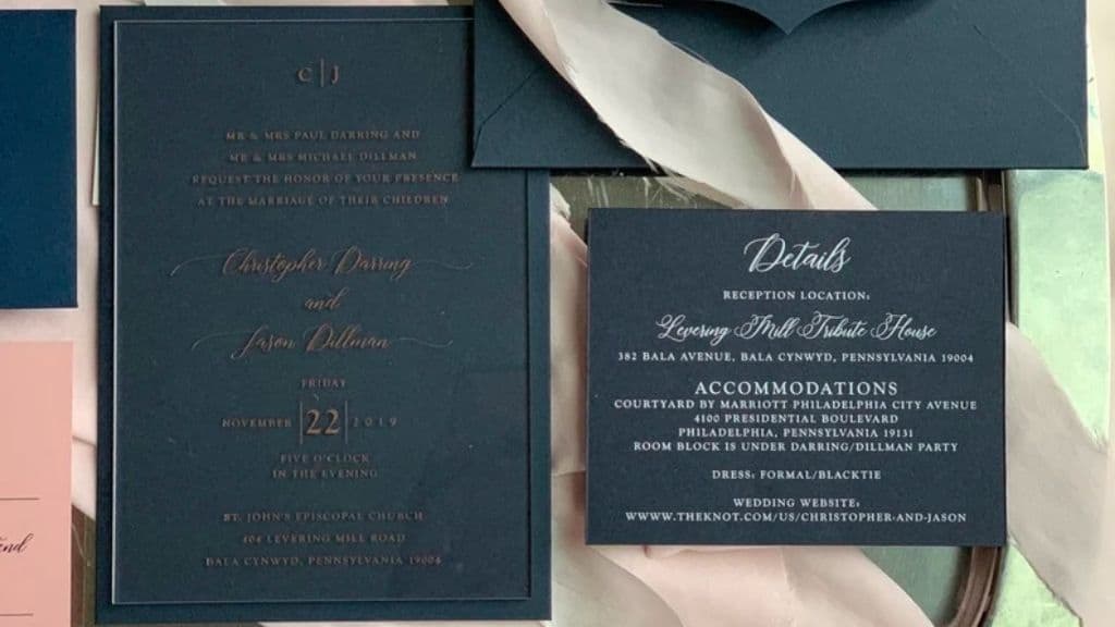 Navy Blue Rose Gold Acrylic Invitations