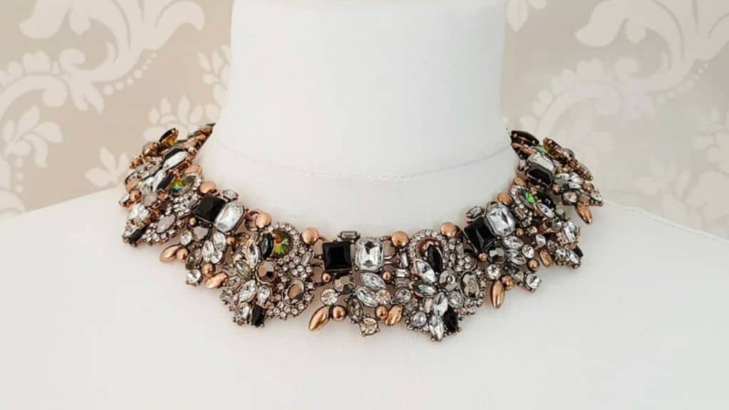 Black & Gold Rhinestone Statement Necklace