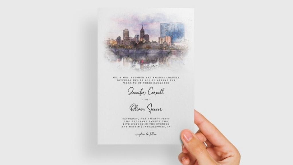 Indianapolis Watercolor Wedding Invitation