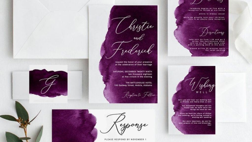Purple Watercolor Wedding Invitations