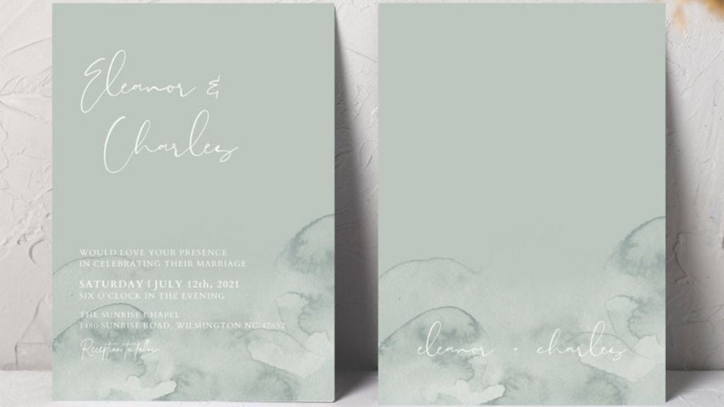 Seafoam Watercolor Wedding Invitation