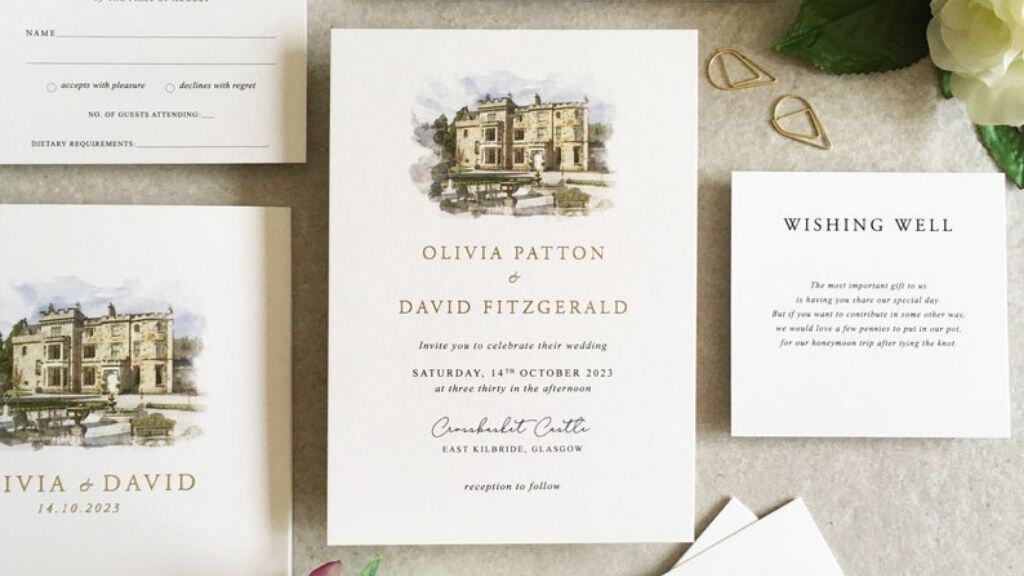 Olivia Venue Watercolour Wedding Invitation
