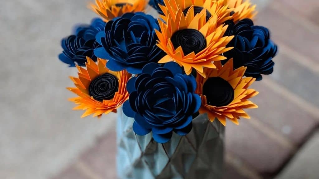 Navy Blue and Yellow Paper Flower Bouquet