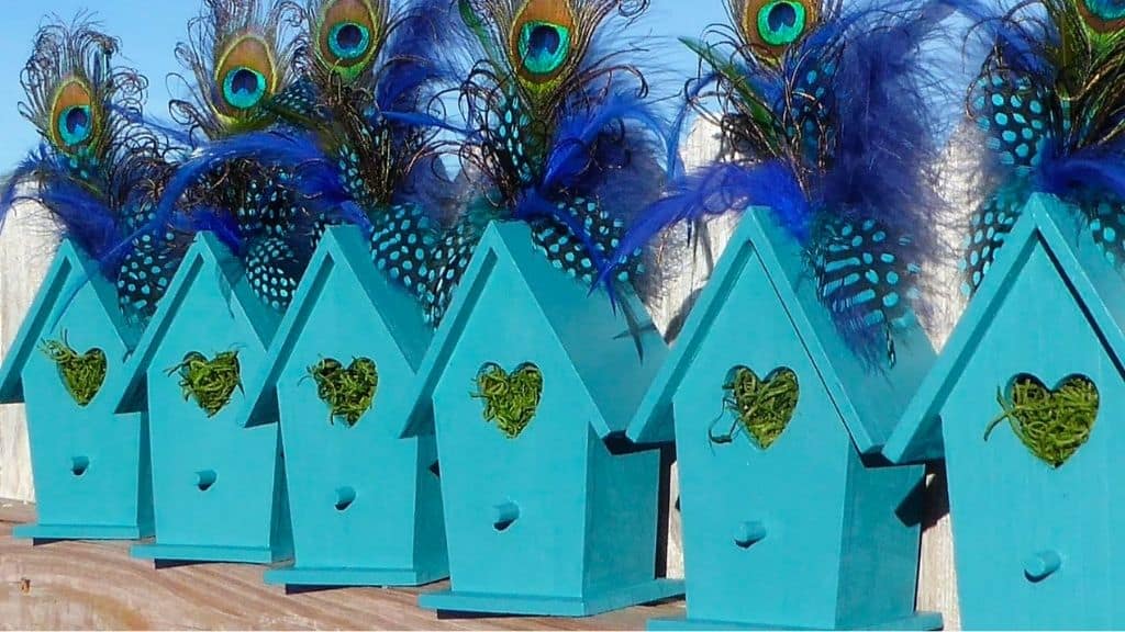 Peacock Feather Birdhouse Table Holders