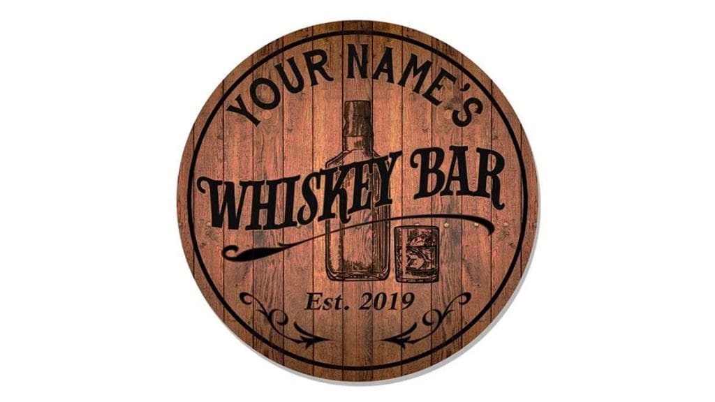 Personalized 14" Round Wood Whiskey Bar Sign