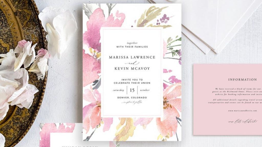 Pink Watercolor Wedding Invitation Suite