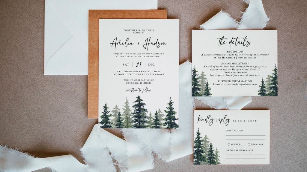 Mountain Woodland Pine Wedding Invitation