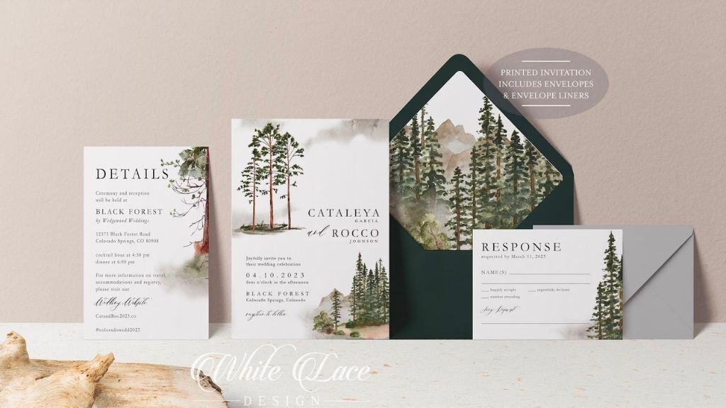 Forest Mountain Wedding Invitation Suite