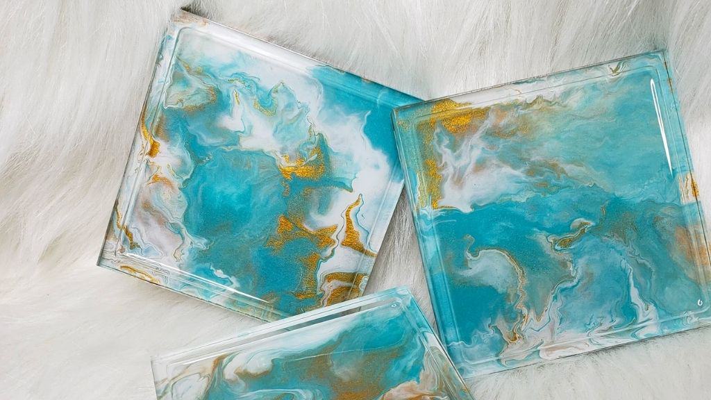 Teal and Gold Acrylic Pour Resin Coasters