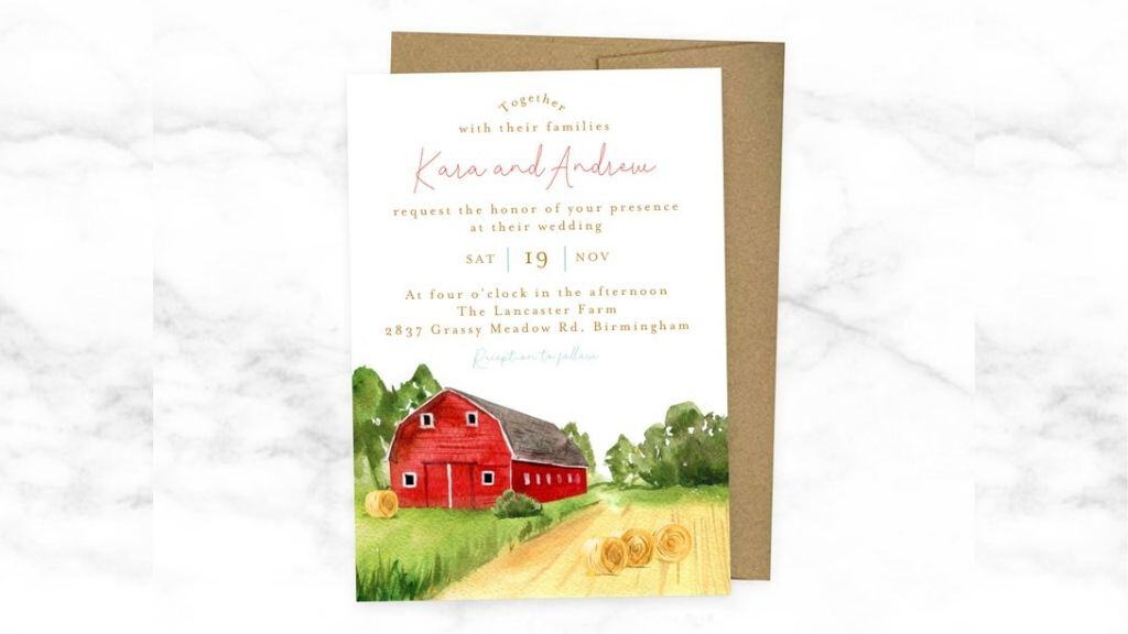 Rustic Red Barn Wedding Invitation