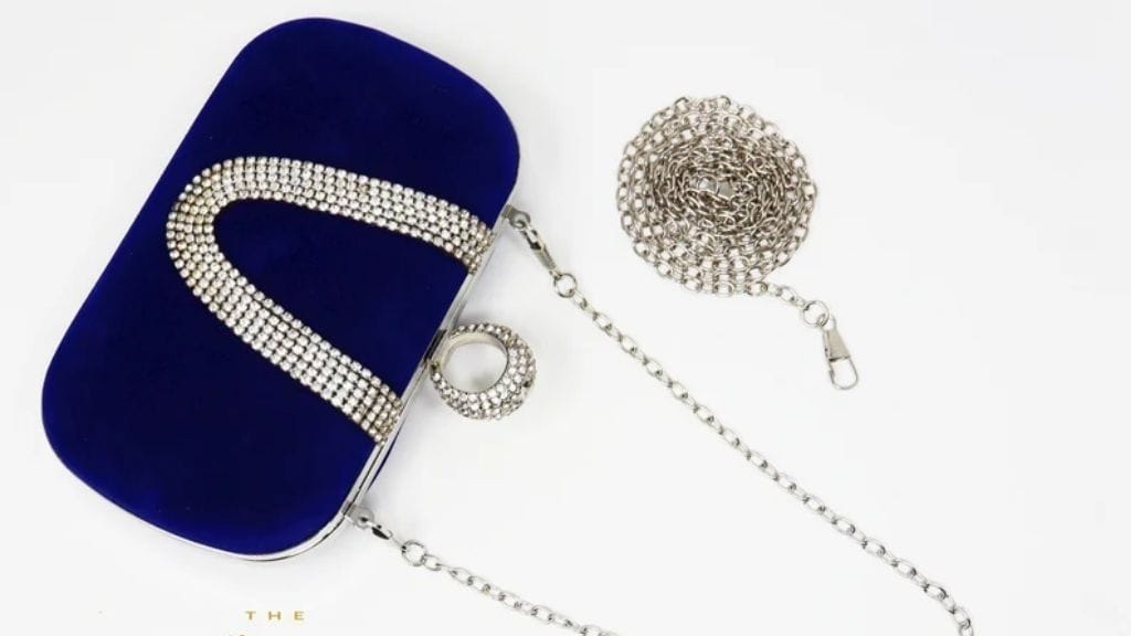 Royal Blue Velvet Crystal Bridal Clutch