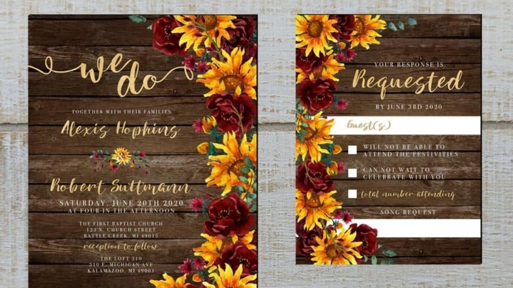 Rustic Sunflower Fall Wedding Invitation