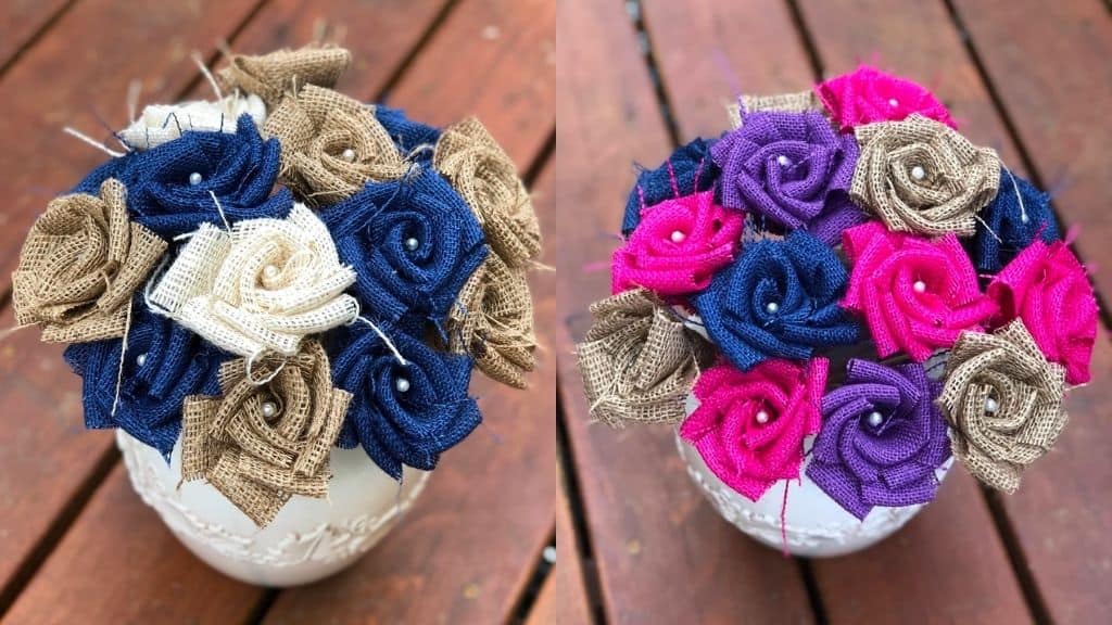 Burlap Flowers with Wooden Stems