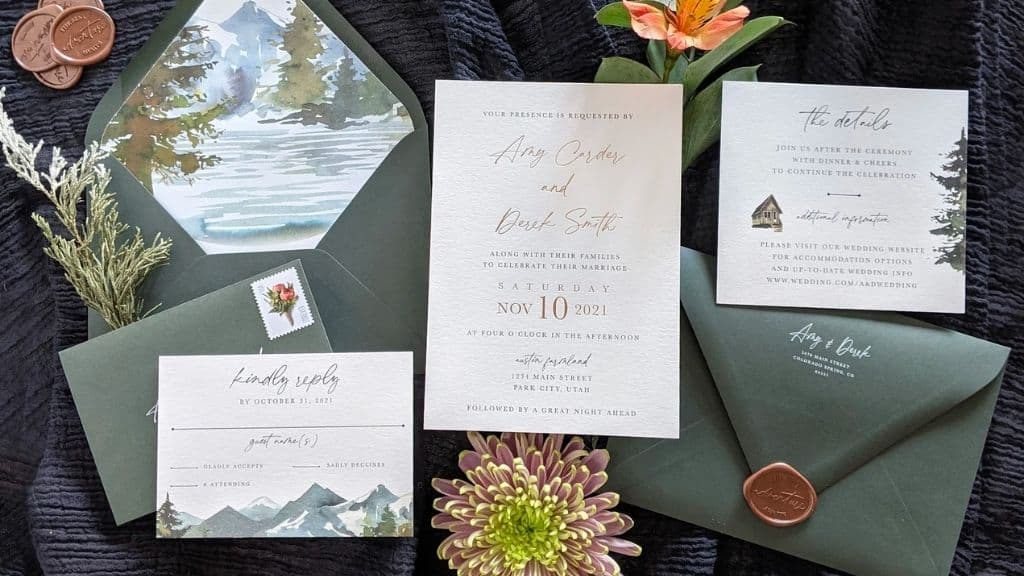 Serene Mountain Wedding Invitation Card