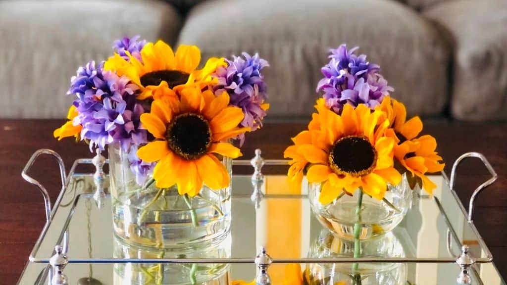 Silk Sunflower and Lilac Floral Arrangement