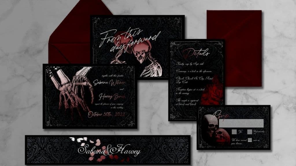 Burgundy Victorian Gothic Invitation Suite