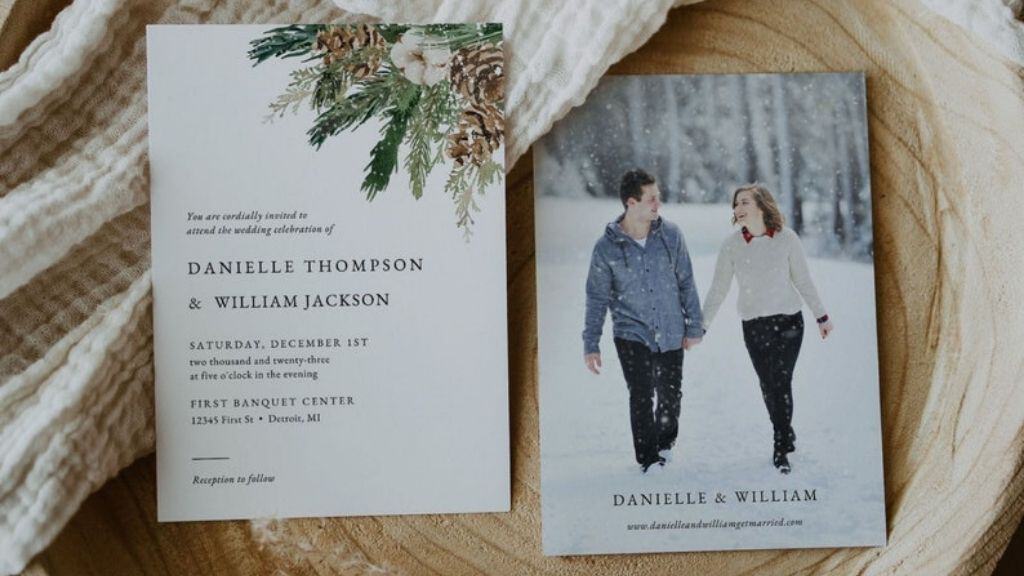 Pine Cone Winter Wedding Invitation