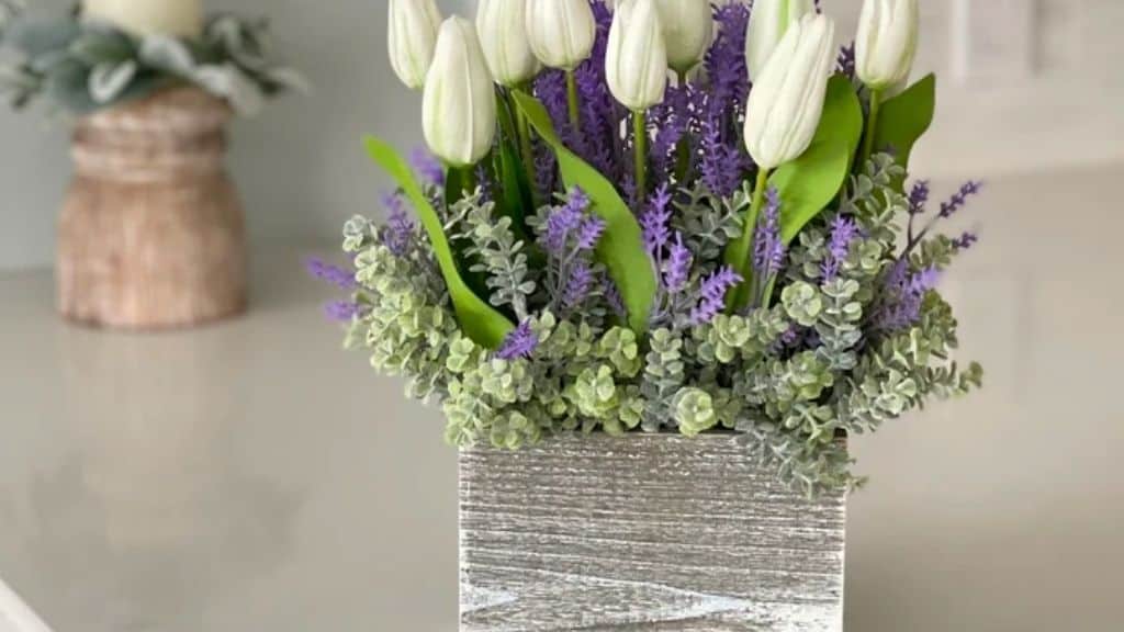 Tall Farmhouse Spring Floral Arrangement with Lavender