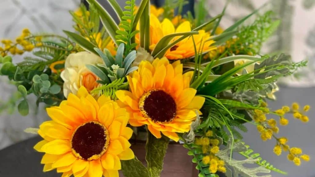 Wood Box Silk Sunflower Arrangement