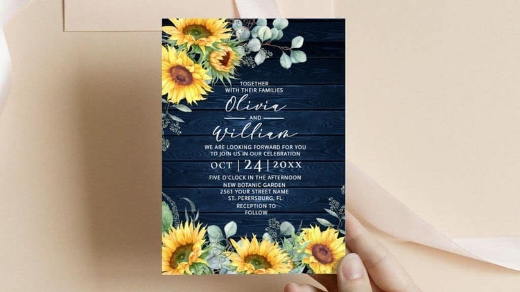 Blue Rustic Sunflower Wedding Invitation Set