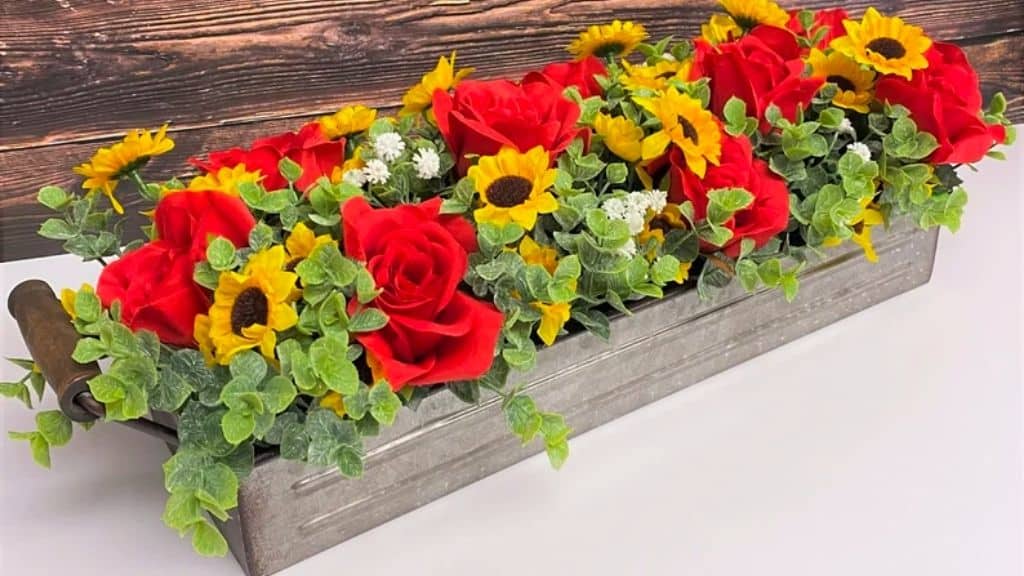 Farmhouse Floral Tray with Sunflowers and Roses