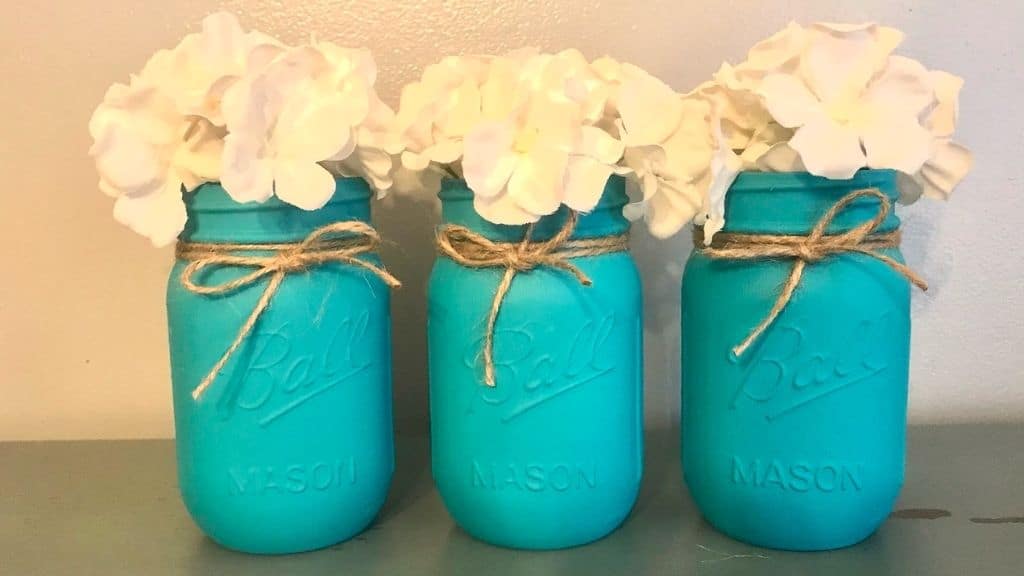 Set of 3 Hand-Painted Country Teal Mason Jars
