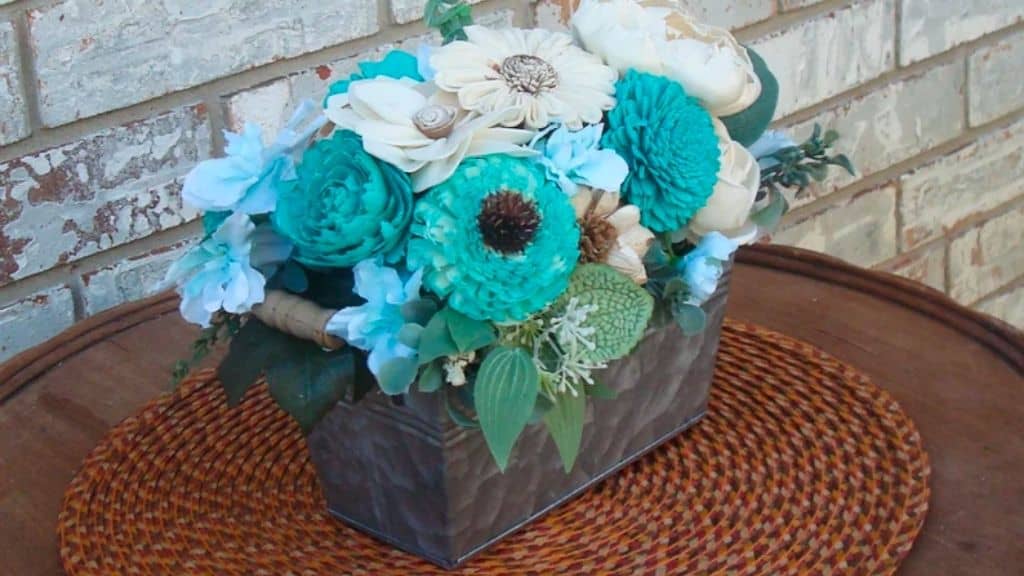 Teal and Orange Sola Wood Flower Arrangement