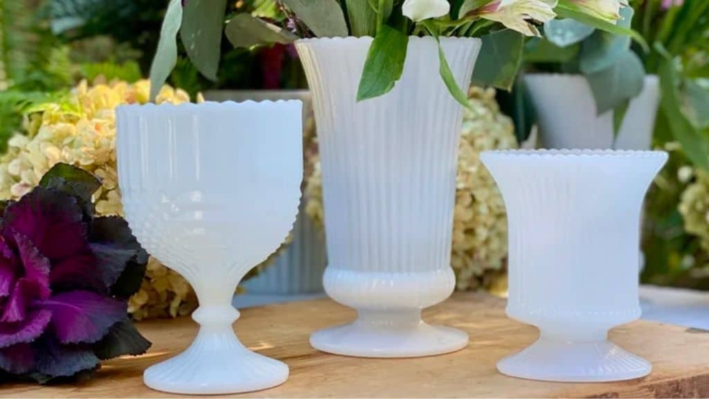 Milk Glass Tall Ribbed Footed Vase