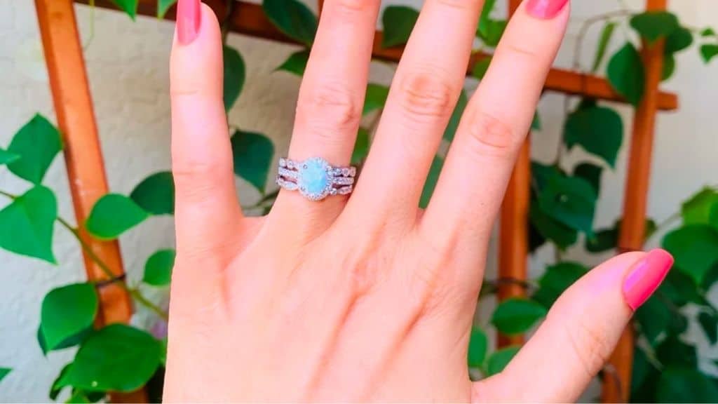 Three Piece White Fire Opal Ring Set